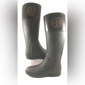 Tory Burch Black Rubber Tall Rain Boots Womens Size US 9M